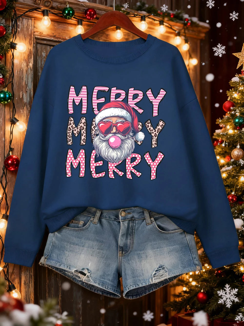 Merry Christmas Santa Claus Printed Sweatshirts Women Loose Casual Hoodies Fleece Warm Crewneck Pullover Winter Soft Clothes