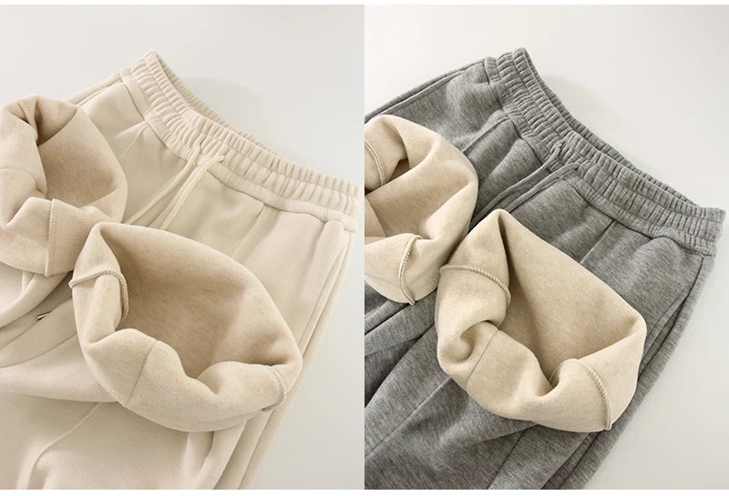 Streamgirl Thick Warm Straight Pants For Women Office Brown Wide Leg Trousers High Waist Women's Loose Pants For Ladies Spring