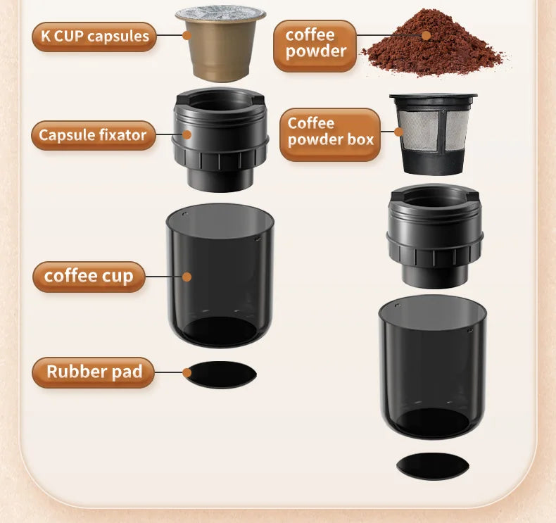 Portable Coffee Machine Coffee Maker Electric Capsule Ground Coffee Brewer Fit For Coffee Powder and Coffee Capsul Suitable
