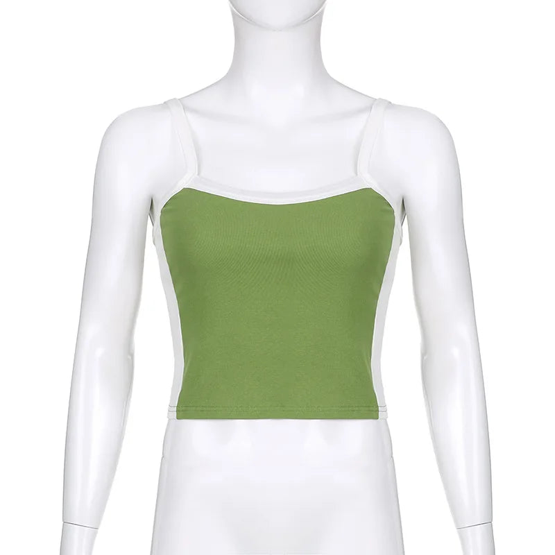 Sleeveless Knitted Crop Tops Green Sexy Basic Patchwork 2023 Summer Casual Cami Backless Y2k Vintage Tank Top Women