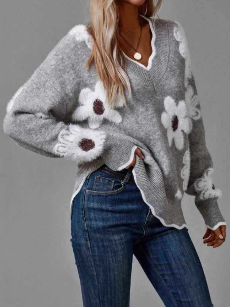 Fashion Jumper Casual Warm Elegant Ladies Pullover New in Autumn Winter Women's Knitted Sweater Lace Collar Long Sleeve Tops