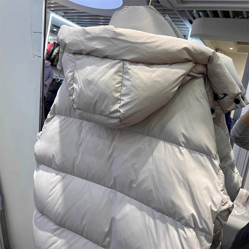 Winter Thick Long Hooded Down Jacket Female Solid Warm Outdoor Parkas Outwears Women White Duck Down Knee Length Down Jackets