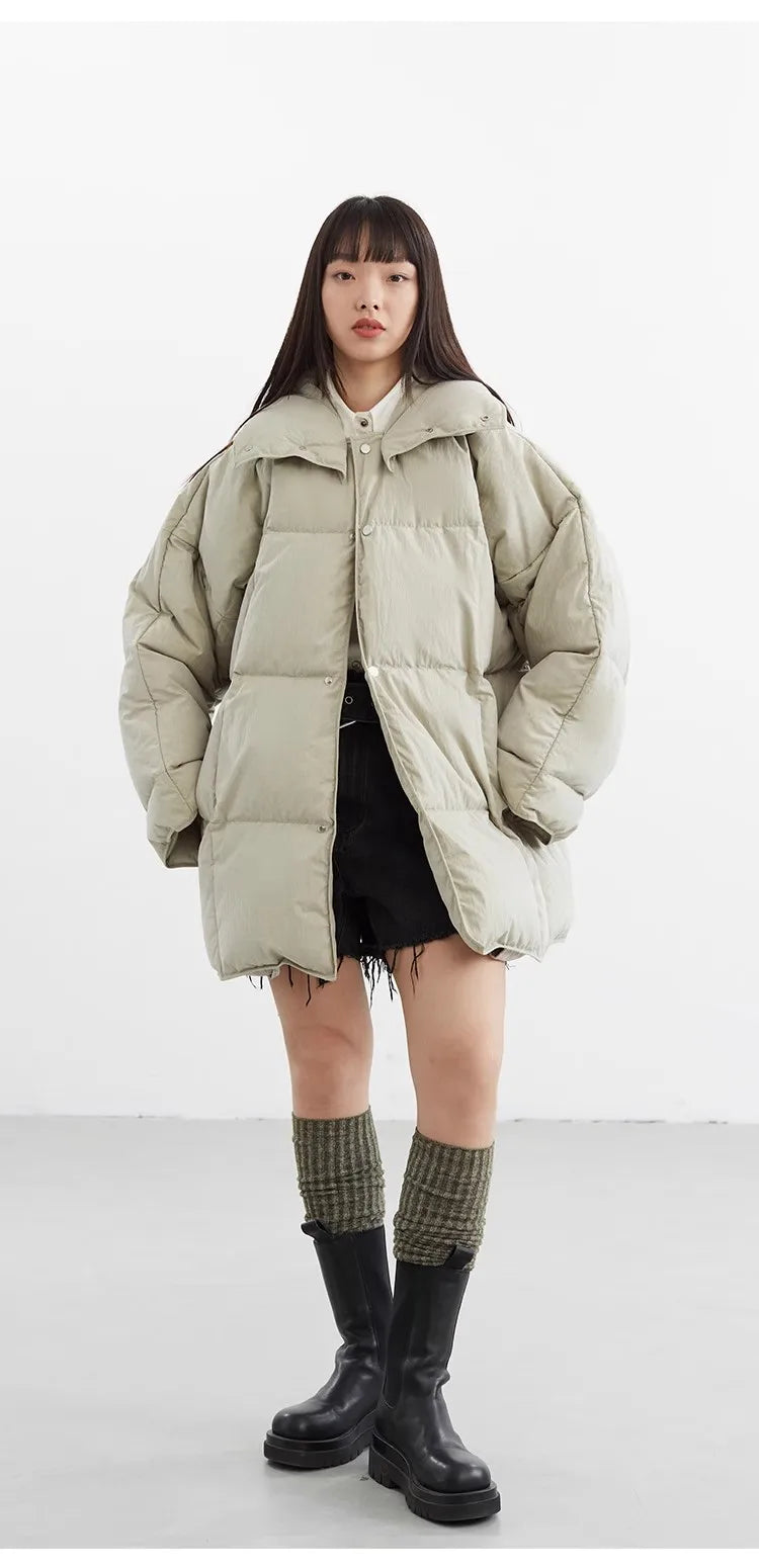 White Duck down Puffy Jacket~~New Winter down Jacket Versatile Thick Coat for Women~Detachable Collar