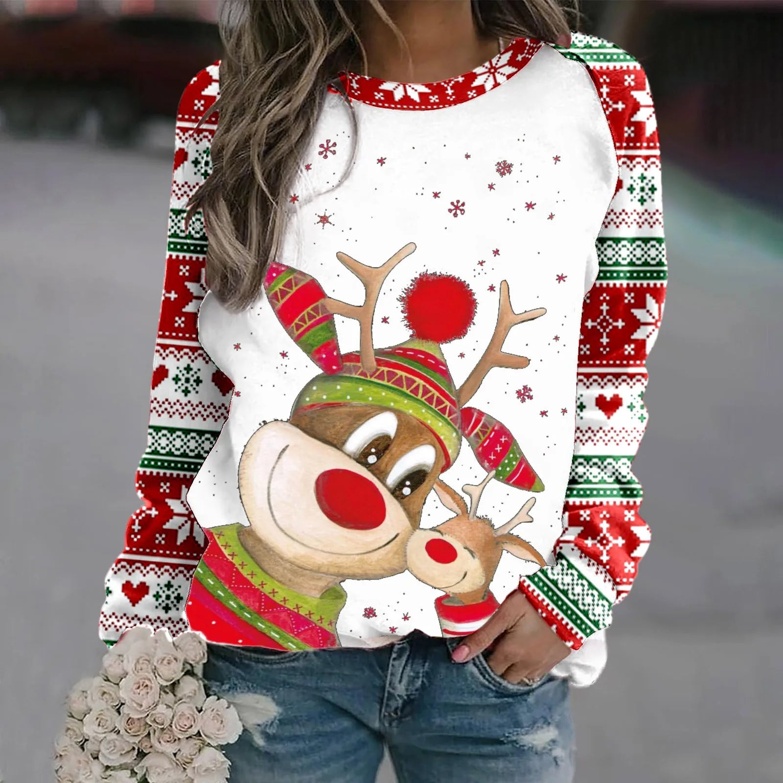 2024 Hot Sale Unisex Round Neck Sweater Christmas Style 3D Printed Sweater Pullover