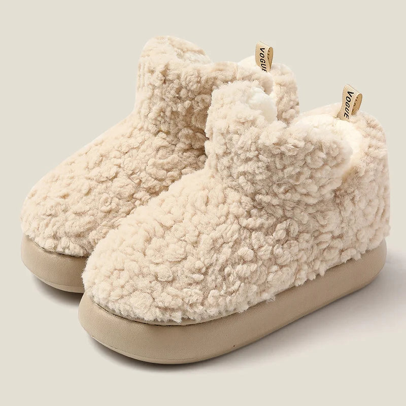 Winter Warm Thick Plush Women Ankle Boots Indoor Outside Slippers Ladies Men Home Cotton Furry Shoes