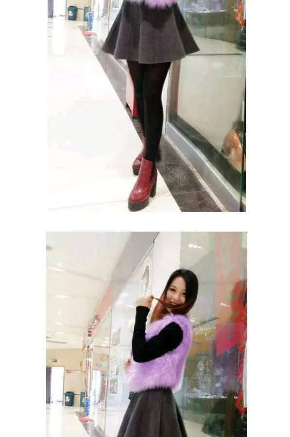 ort  Fur Vest Women's Autumn Winter Faion Slimming Belted Plu Jaet Korean Sle V-Ne No-Sve Commute Trend