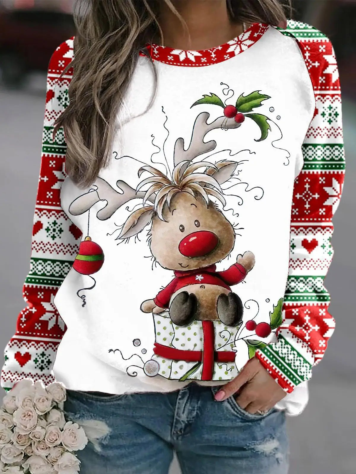 2024 Hot Sale Unisex Round Neck Sweater Christmas Style 3D Printed Sweater Pullover
