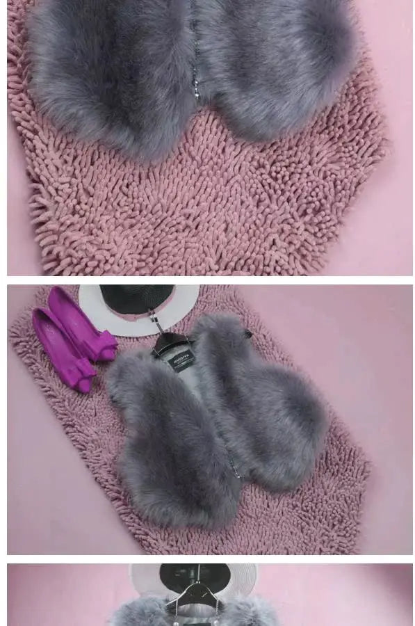 ort  Fur Vest Women's Autumn Winter Faion Slimming Belted Plu Jaet Korean Sle V-Ne No-Sve Commute Trend