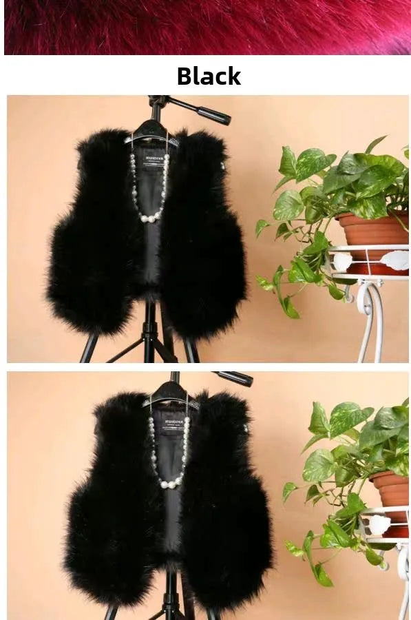 ort  Fur Vest Women's Autumn Winter Faion Slimming Belted Plu Jaet Korean Sle V-Ne No-Sve Commute Trend