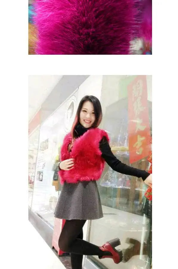 ort  Fur Vest Women's Autumn Winter Faion Slimming Belted Plu Jaet Korean Sle V-Ne No-Sve Commute Trend