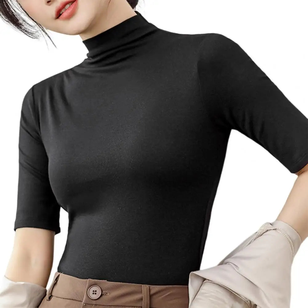 Basic Cotton T Shirt Women Turtleneck Slim Tshirt Short Sleeve T-shirts Female Casual Elasticity White Tee Shirt Femme Woman Top