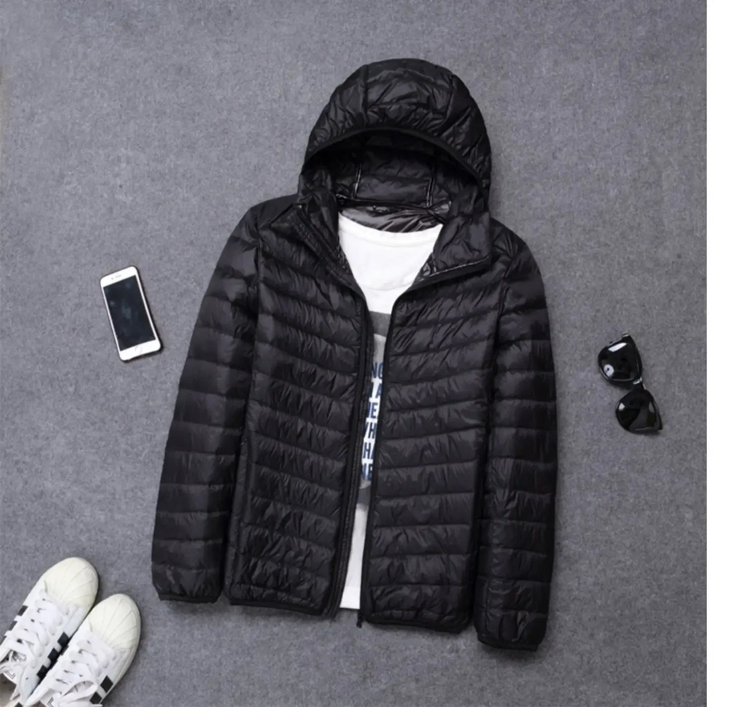 Autumn Winter New Style Men's Lightweight Hooded Cotton Jacket Warm Fashionable Short Casual Portable Stand Collar Cotton Coat
