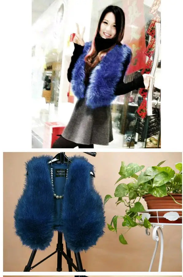 ort  Fur Vest Women's Autumn Winter Faion Slimming Belted Plu Jaet Korean Sle V-Ne No-Sve Commute Trend