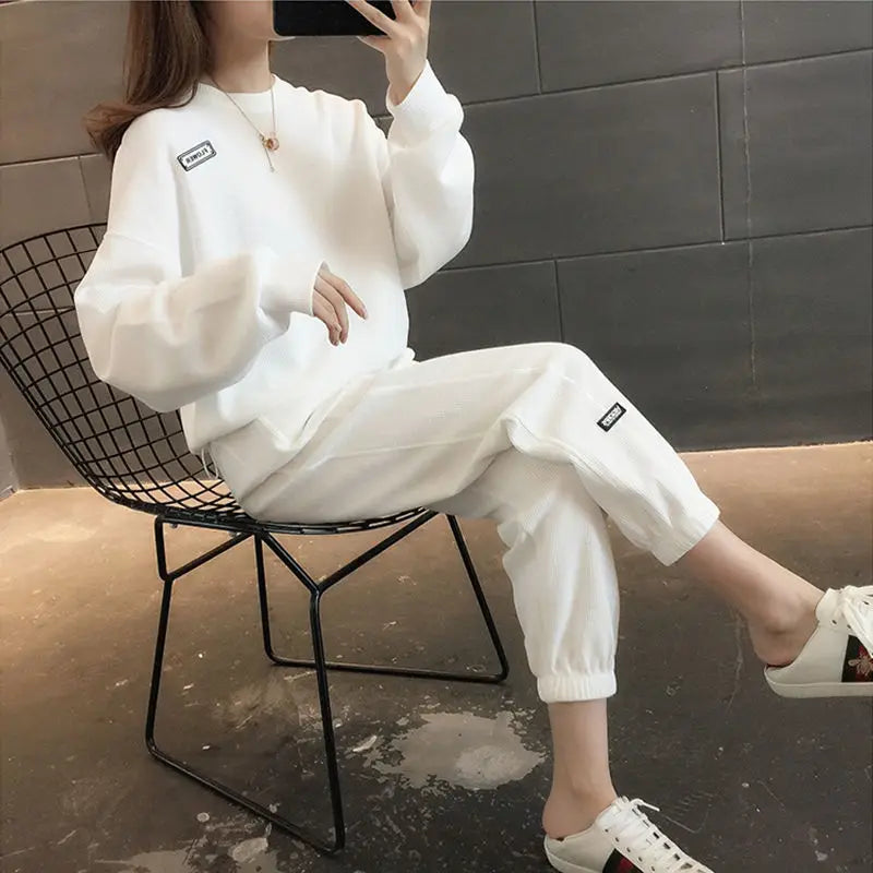 Casual Loose Long Sleeve Fitness Running Suit Set for Women Spring Autumn New Style Fashionable Two Piece Sportswear Set