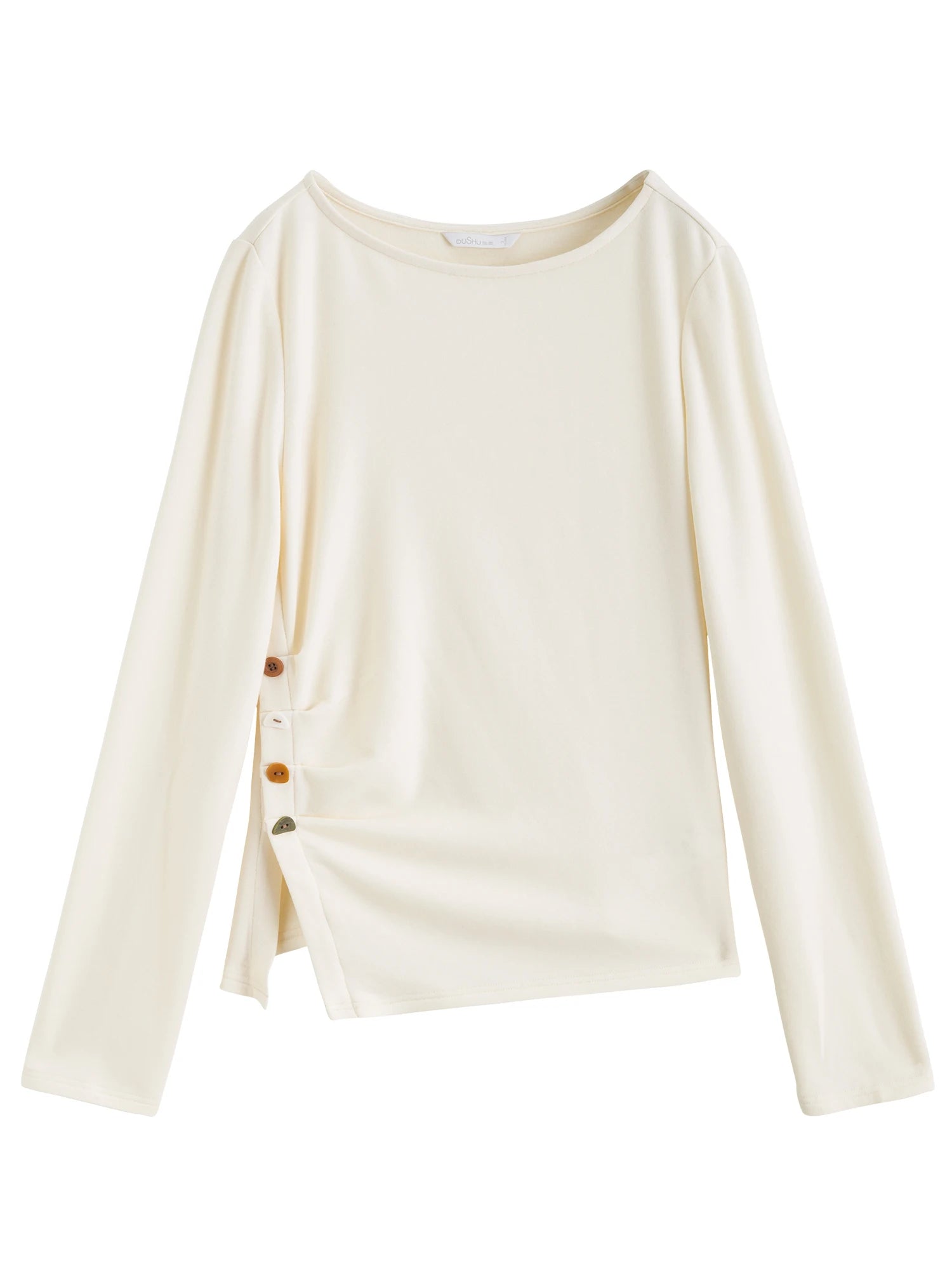 DUSHU 2025 Women's Velvet Fleece Side Slit T-Shirt - Thermal Brush Irregular Hem Slim Fit Long Sleeve Top for Casual Comfort