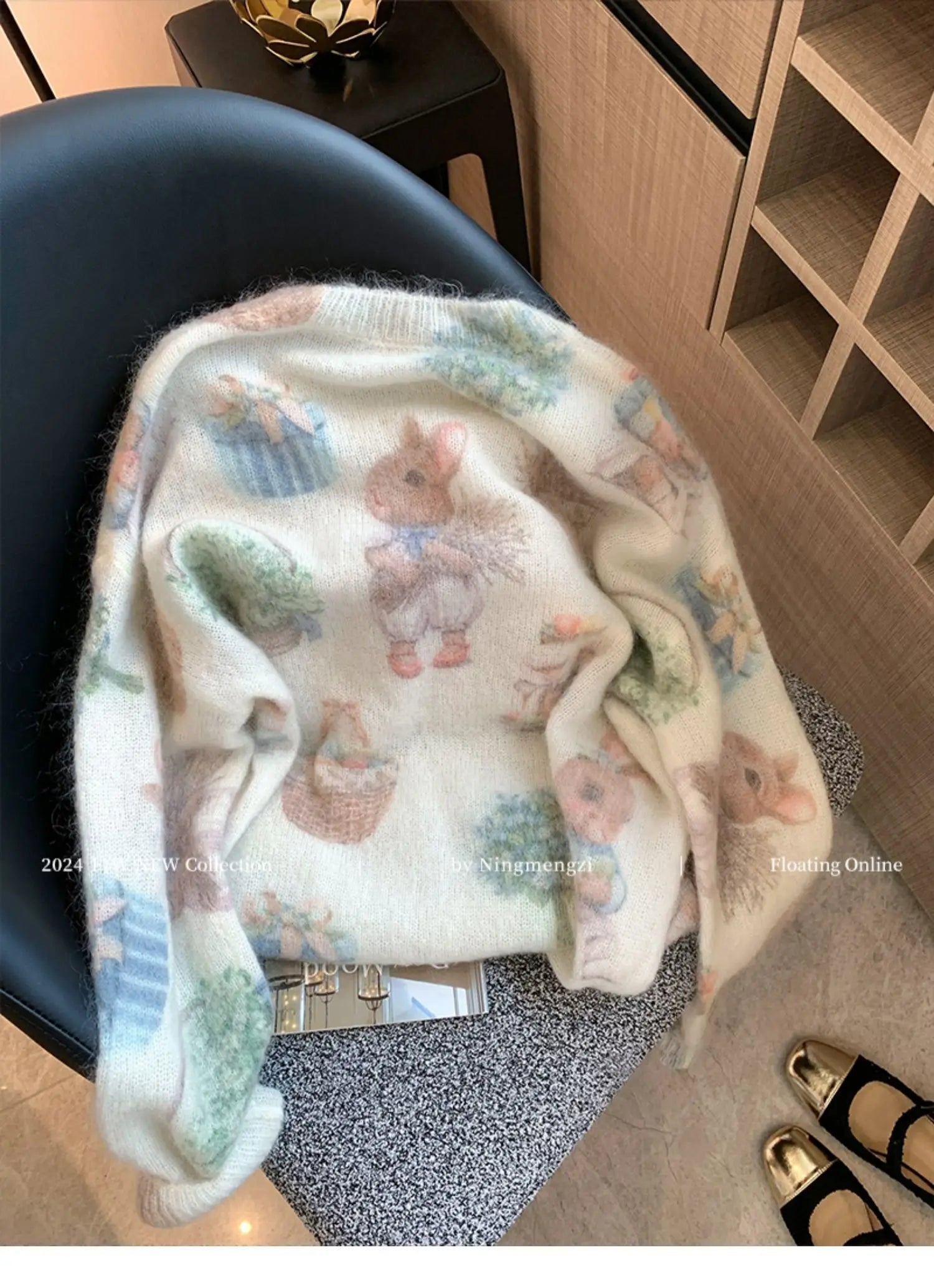 Fashion Rabbit Printed Beaded Sweater Women's Autumn Winter New Soft Glutinous Design Sense Knitted Top Luxury Sequin Sweaters