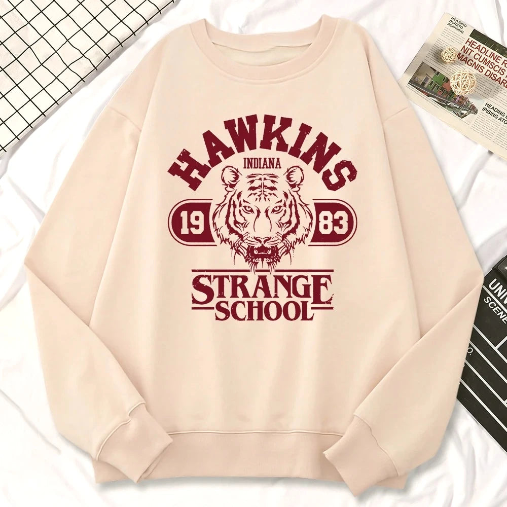 Casual Street Womens Sweatshirt Hawkins High School Indiana 1983 Printing Winter Hoodies Crewneck Pullovers Warm Fleece Clothes