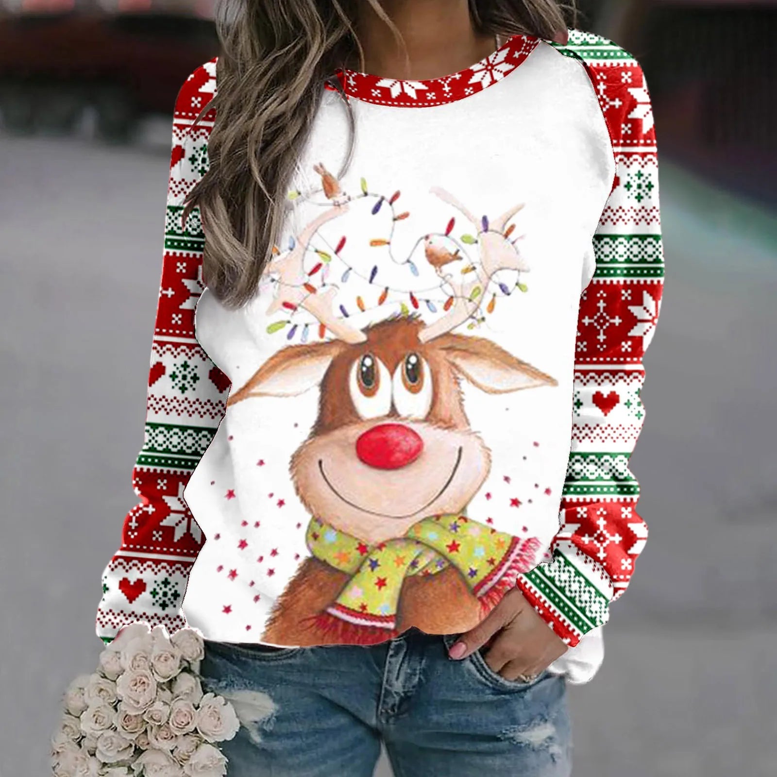 2024 Hot Sale Unisex Round Neck Sweater Christmas Style 3D Printed Sweater Pullover