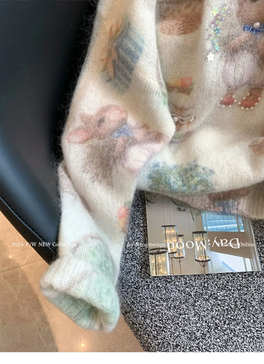 Fashion Rabbit Printed Beaded Sweater Women's Autumn Winter New Soft Glutinous Design Sense Knitted Top Luxury Sequin Sweaters