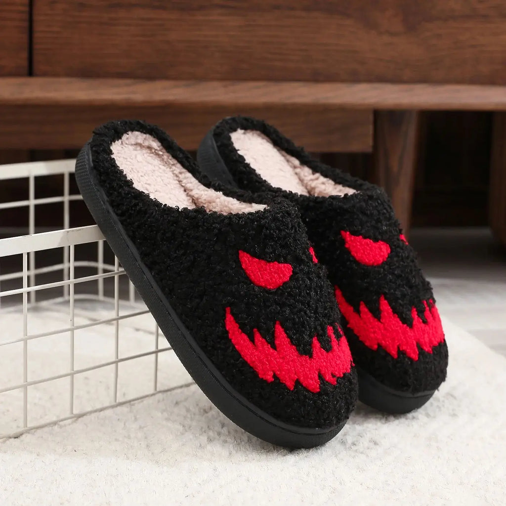 Winter home home red magic pattern cotton slippers non-slip thick bottom wool cotton slippers