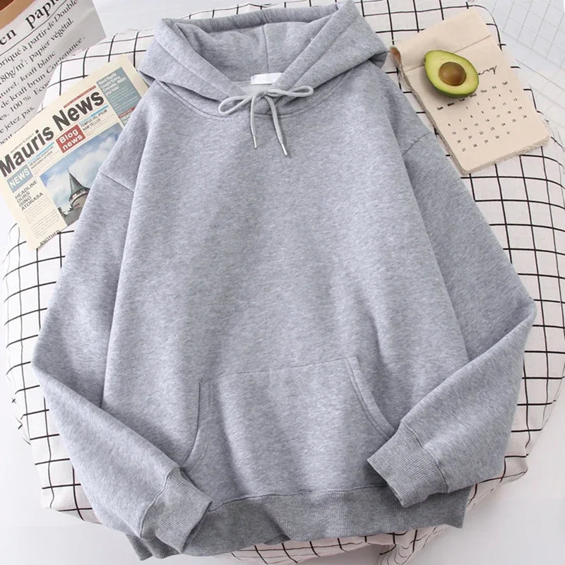 Autumn casual women's solid color hoodie, comfortable stretch sports shirt, loose pocket warm clothes, fashionable street men's