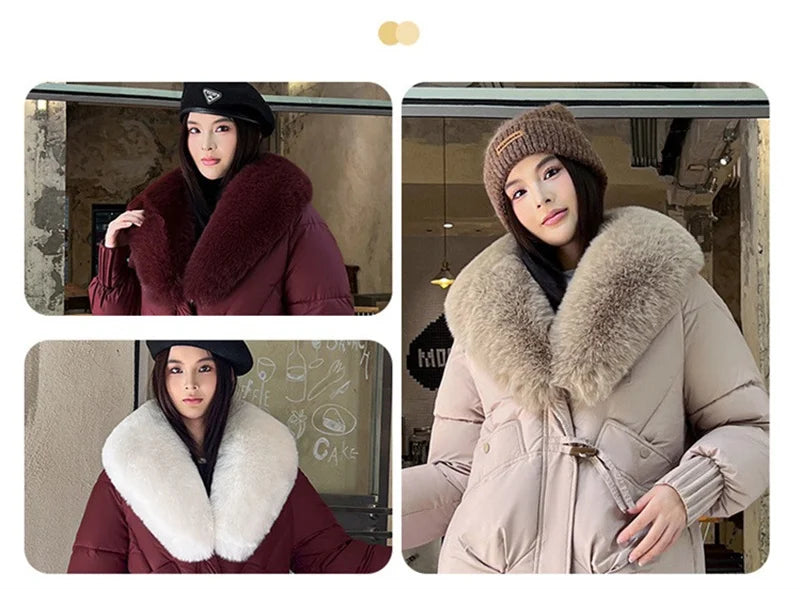 2025 Fashion Big Fur Collar Down Cotton-padded Jacket Women's Short Parkas Winter Streetwear Outerwear Lady Thicken Loose Coats