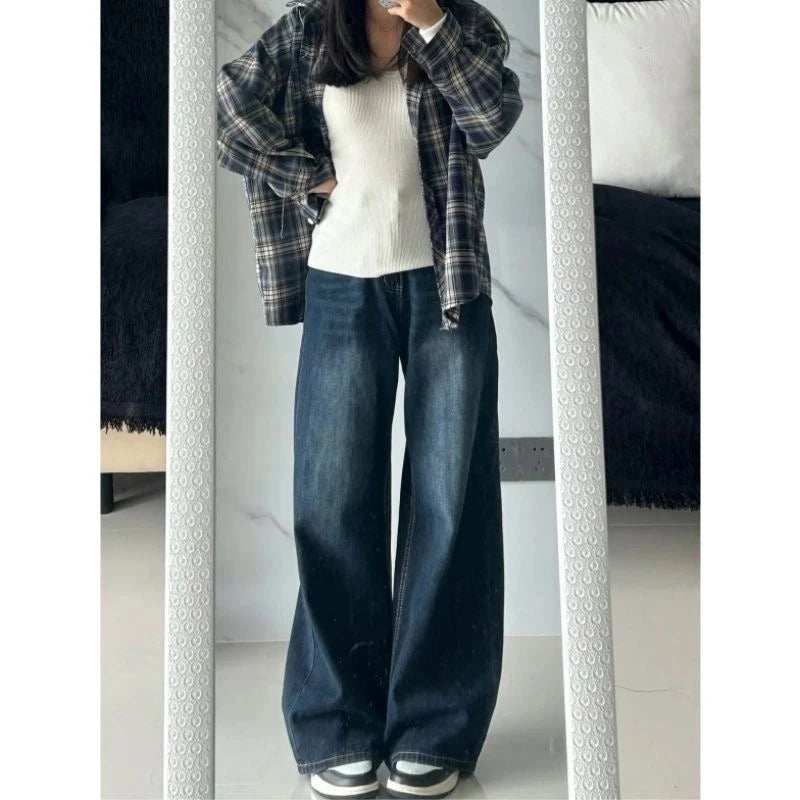 Womens Jeans Baggy Jeans Y2k Retro  Loose Straight Leg Washed Denim High Waist Slimming Comfort Fit Long Pants For Women