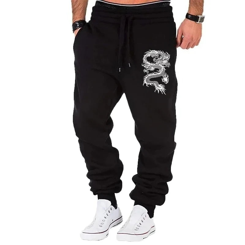 New Style Fashion Casual Dragon Printed Jogger Pants Men Fitness Gyms Pants Tight Outdoor Sweatpants Running Pants Mens Trousers