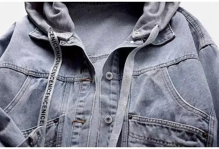 Spring Autumn Long Sleeves Hooded Women Denim Coat Jacket Korean Big Pockets Jean Jacket for Women Fashion Single-breasted Tops