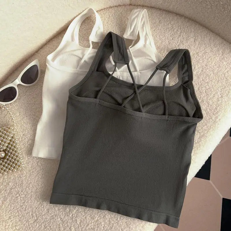 Kawaii Hellokitty Fashion Women Clothing Y2K Tops with Breast Pad Cute T-Shirt Girls Summer Cropped Tops White Sexy Suspender