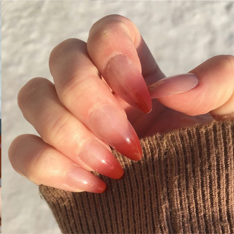 24PCS stiletto false nail tips Mid-length Gradients press on nails wearable full cover fashion false fingernails patch for girls