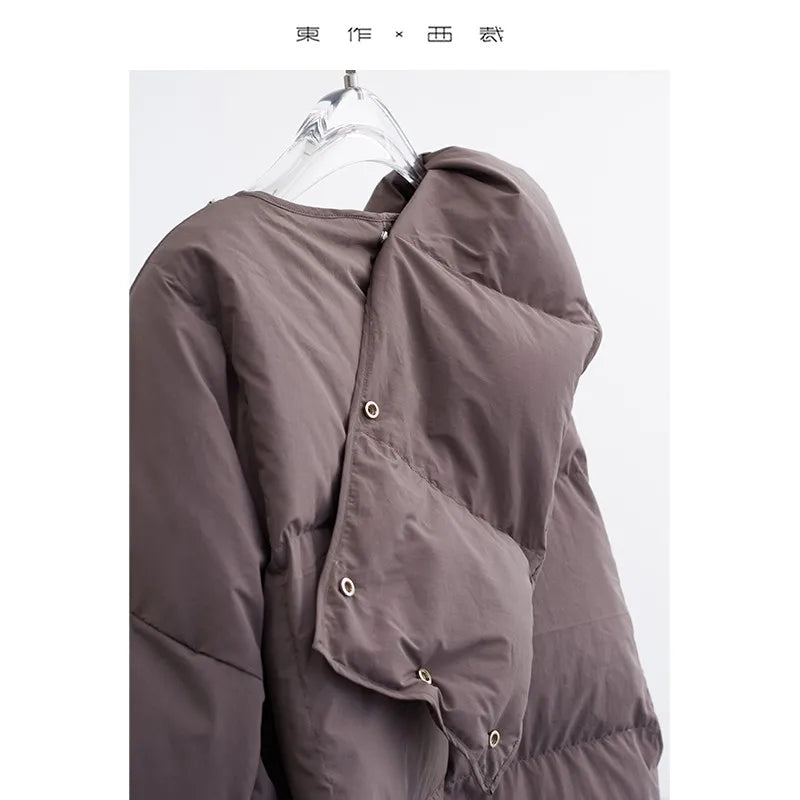 White Duck down Puffy Jacket~~New Winter down Jacket Versatile Thick Coat for Women~Detachable Collar