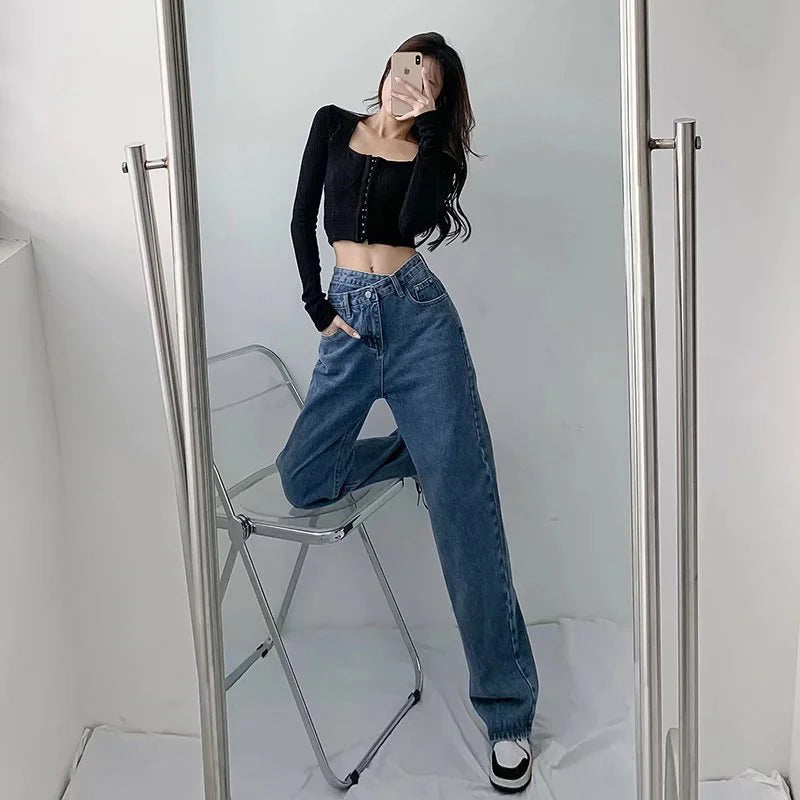 1970s Retro Crossbody High-waist Slimming Drag-on Straight-crotch Long Pants Women Summer Cotton Material