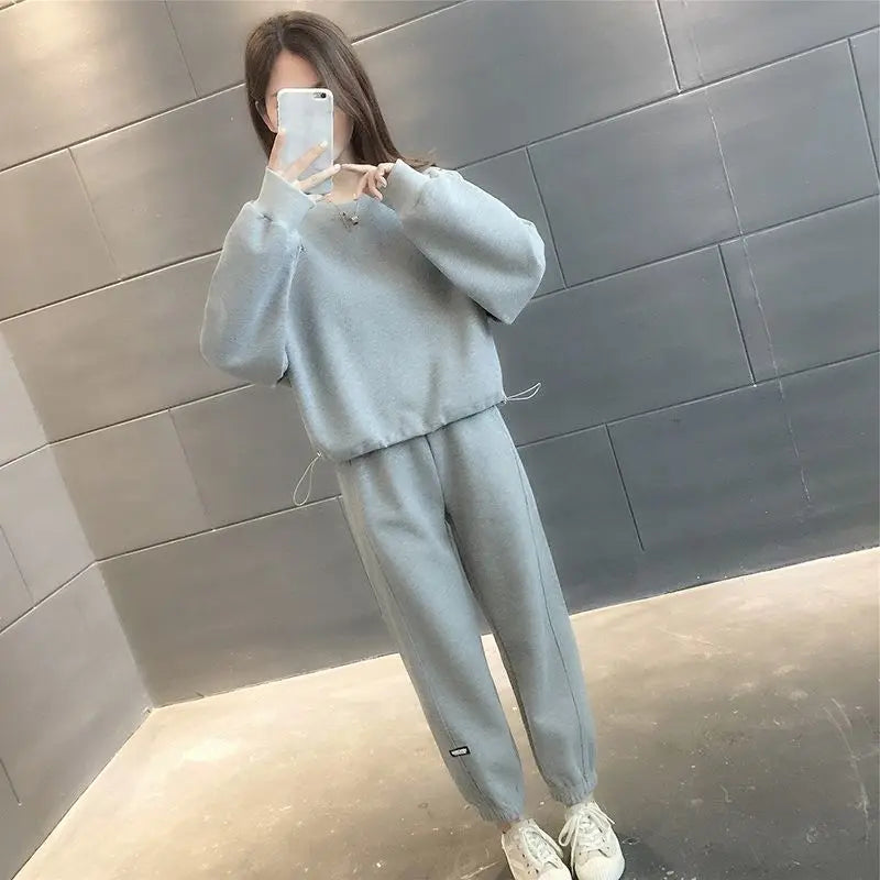 Casual Loose Long Sleeve Fitness Running Suit Set for Women Spring Autumn New Style Fashionable Two Piece Sportswear Set