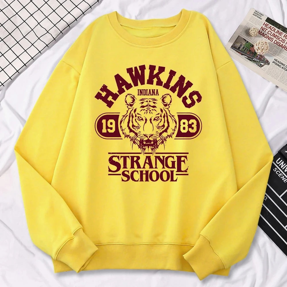 Casual Street Womens Sweatshirt Hawkins High School Indiana 1983 Printing Winter Hoodies Crewneck Pullovers Warm Fleece Clothes