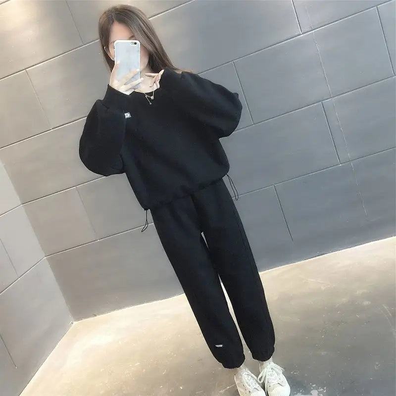 Casual Loose Long Sleeve Fitness Running Suit Set for Women Spring Autumn New Style Fashionable Two Piece Sportswear Set