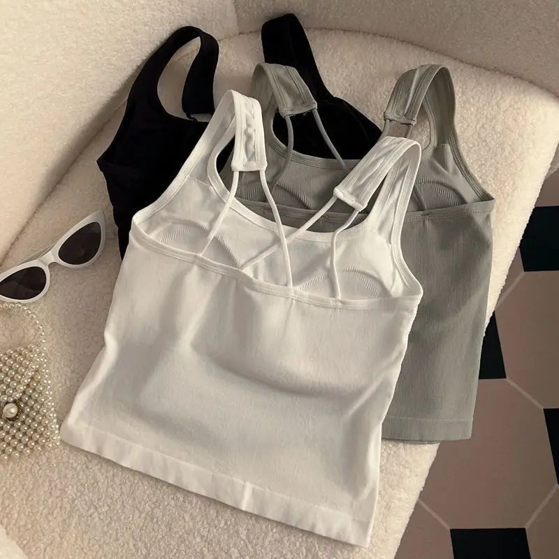 Kawaii Hellokitty Fashion Women Clothing Y2K Tops with Breast Pad Cute T-Shirt Girls Summer Cropped Tops White Sexy Suspender