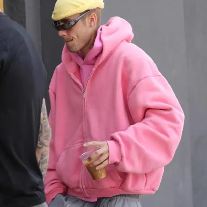 Pink Justin Bieber SKYLRK Embroidery Cardigan Hoodie Men Women High Quality 2025fw Oversized Hooded Pullover