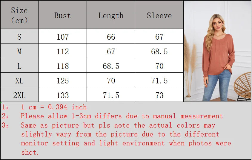 Woman Clothes Solid Color Pleated Top Round Neck Lantern Sleeves Loose Fit Multi Color Options Casual Outings Daily Wear