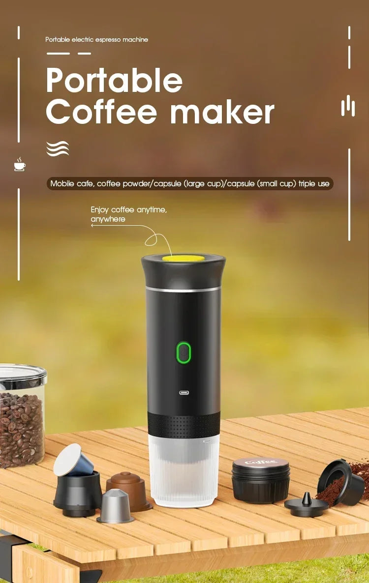 Coffee Machine Portable Wireless Electric Espresso Travel Car Home Camping Coffee Maker 3-in-1 Capsule Powder Coffee Maker