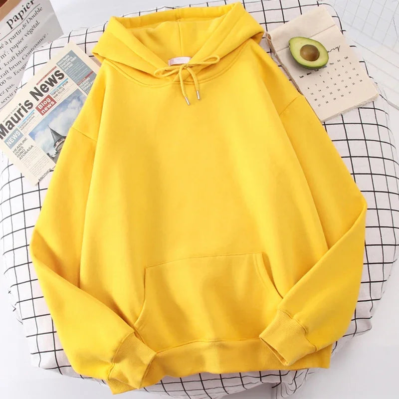 Autumn casual women's solid color hoodie, comfortable stretch sports shirt, loose pocket warm clothes, fashionable street men's