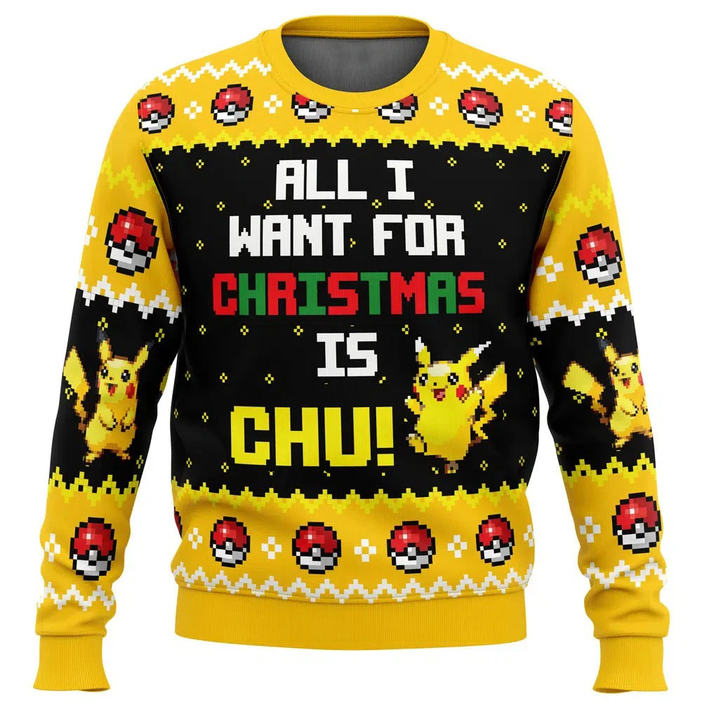 Bandai Pokemon Anime Peripheral Pikachu Adult Kids Ugly Christmas Crewneck Sweatshirt Soft Comfy Loose Plus Size Autumn Winter