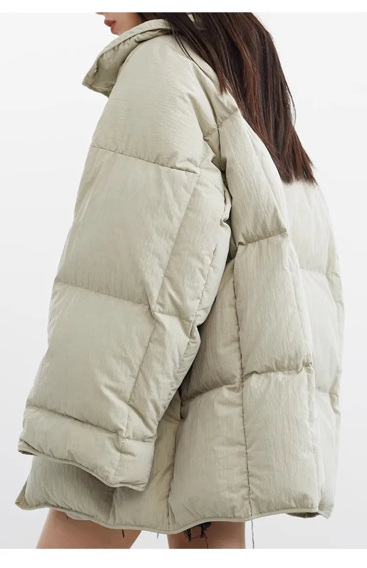 White Duck down Puffy Jacket~~New Winter down Jacket Versatile Thick Coat for Women~Detachable Collar