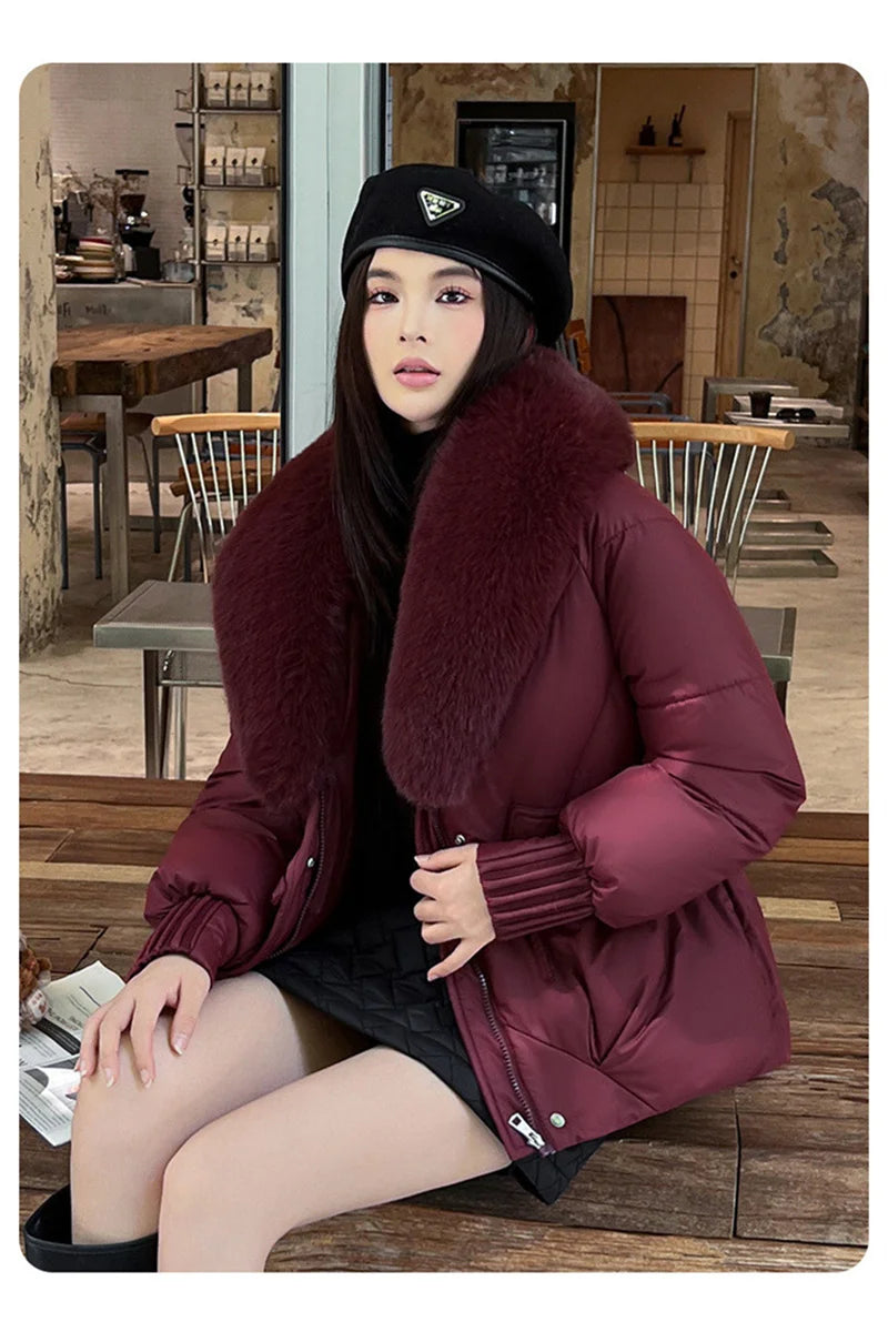 New Parkas Women Winter Jacket Warm Big Hair Collar Hooded Down Cotton Coat Korean Short Cotton Padded Jacket Female Outerwear