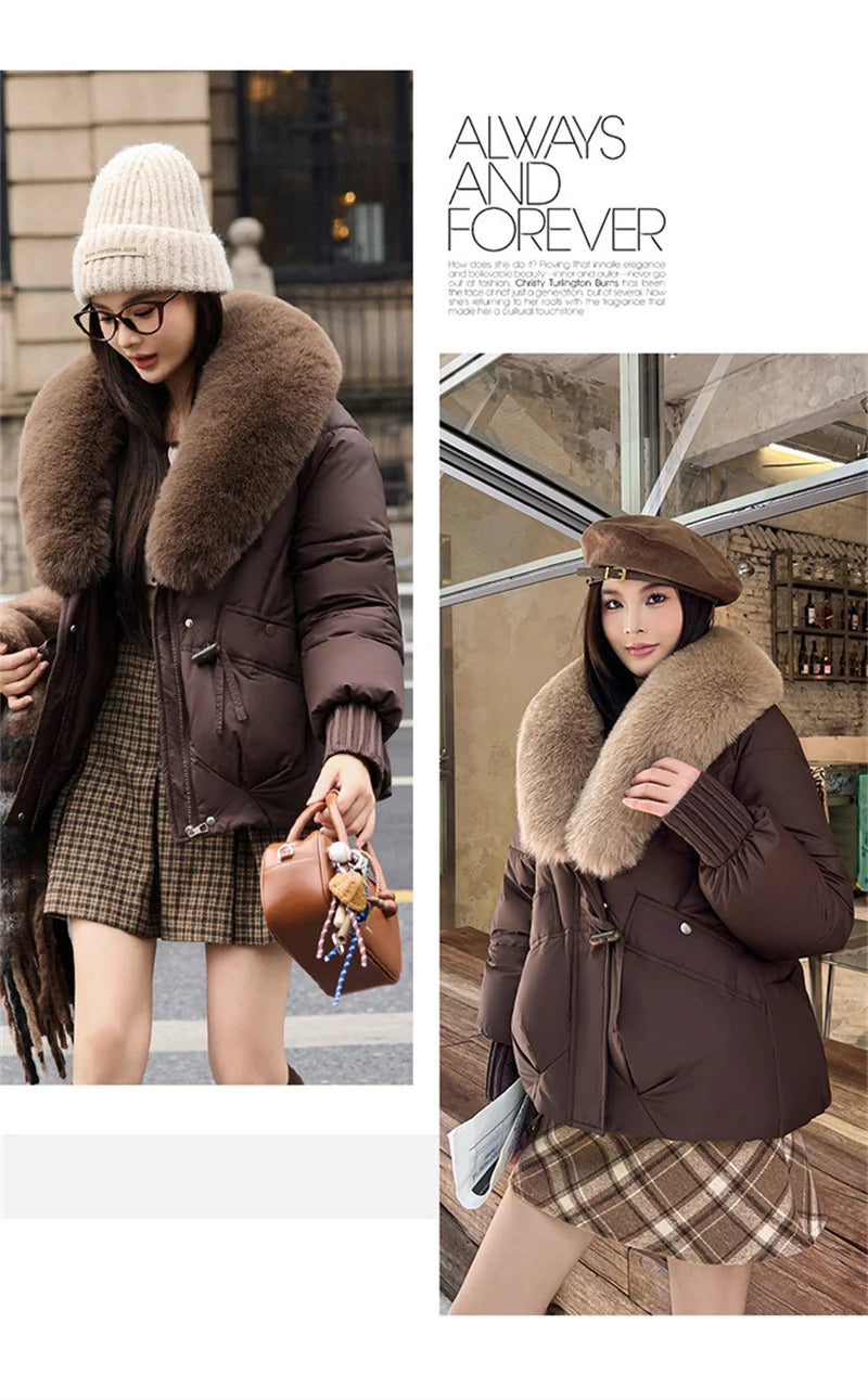 New Parkas Women Winter Jacket Warm Big Hair Collar Hooded Down Cotton Coat Korean Short Cotton Padded Jacket Female Outerwear