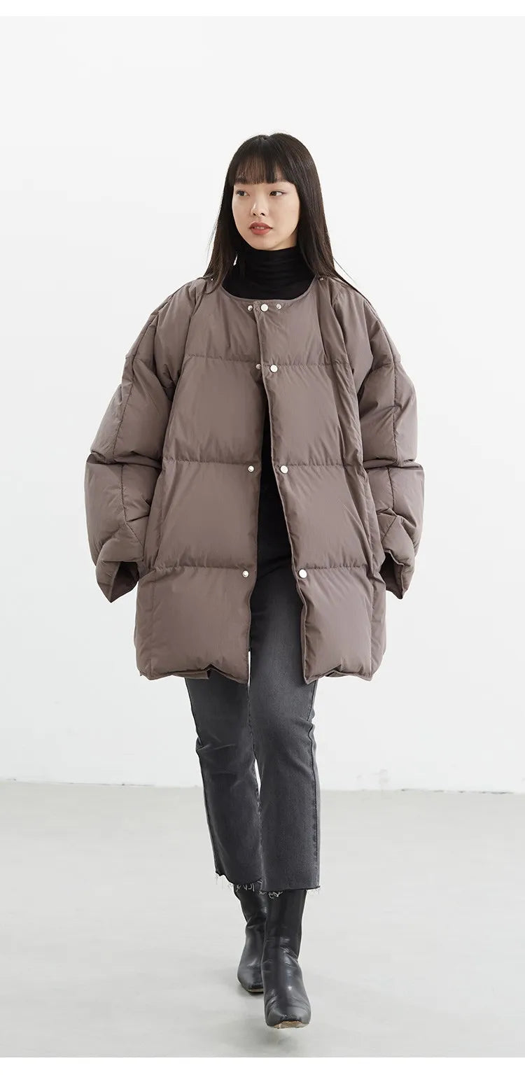 White Duck down Puffy Jacket~~New Winter down Jacket Versatile Thick Coat for Women~Detachable Collar