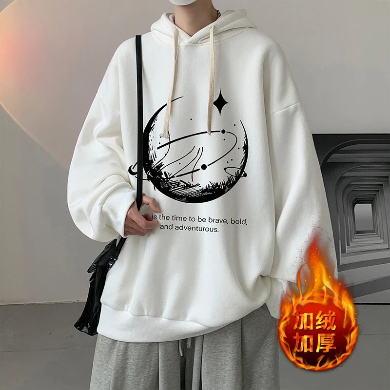 Funny Men's Oversized Hoodie Black 5XL Hoodies with Hat Oversize for Men Moon Print Man Casual Wear Hoody Male Sweatshirt