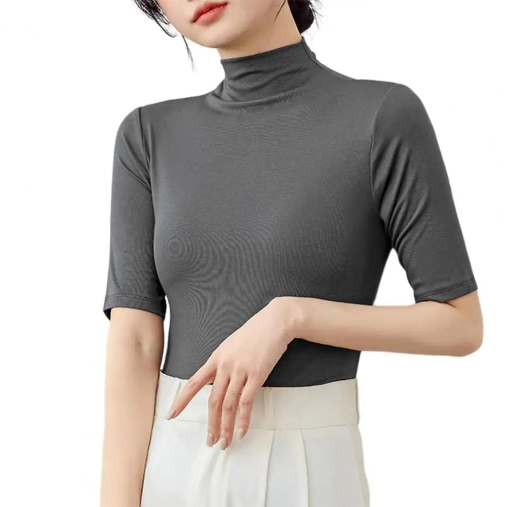 Basic Cotton T Shirt Women Turtleneck Slim Tshirt Short Sleeve T-shirts Female Casual Elasticity White Tee Shirt Femme Woman Top