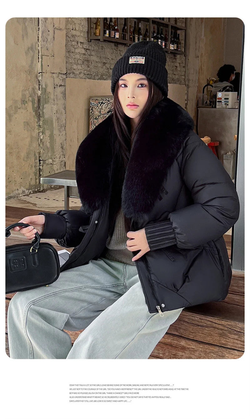 New Parkas Women Winter Jacket Warm Big Hair Collar Hooded Down Cotton Coat Korean Short Cotton Padded Jacket Female Outerwear