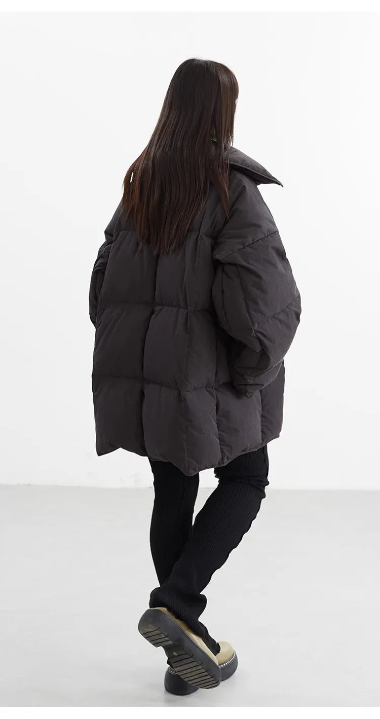 White Duck down Puffy Jacket~~New Winter down Jacket Versatile Thick Coat for Women~Detachable Collar